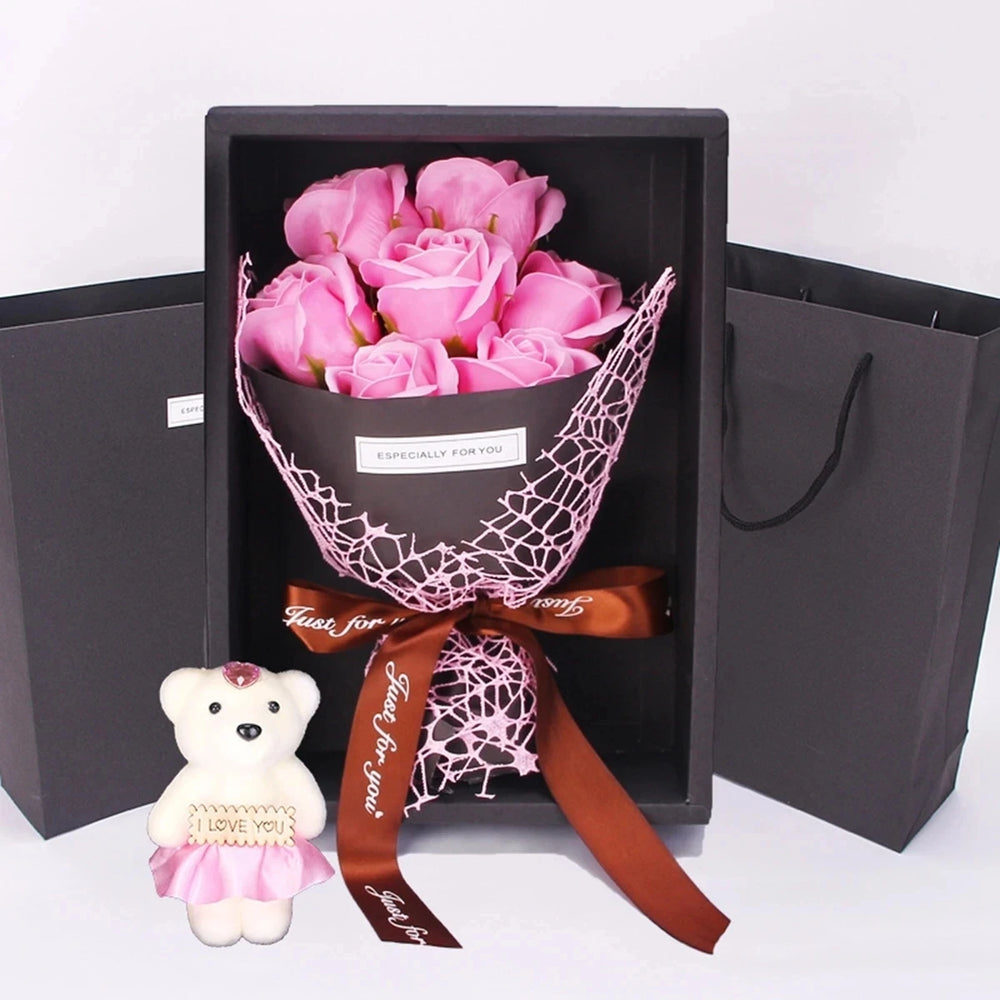 11  Handmade 7 Rose Soap Bouquet Little Bear Gift Box Creative Valentine's Day Mother's Day Birthday Party Rose Flower Gifts