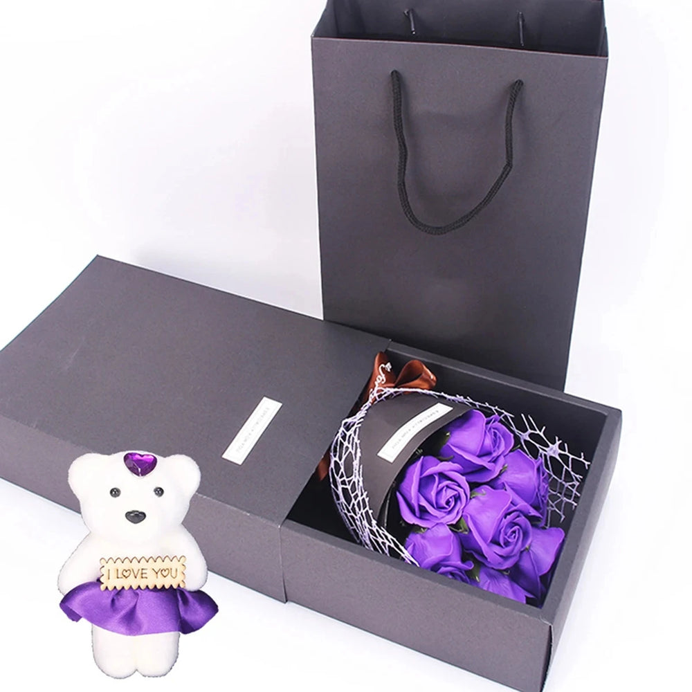 11 Handmade 7 Rose Soap Bouquet Little Bear Gift Box Creative Valentine's Day Mother's Day Birthday Party Rose Flower Gifts