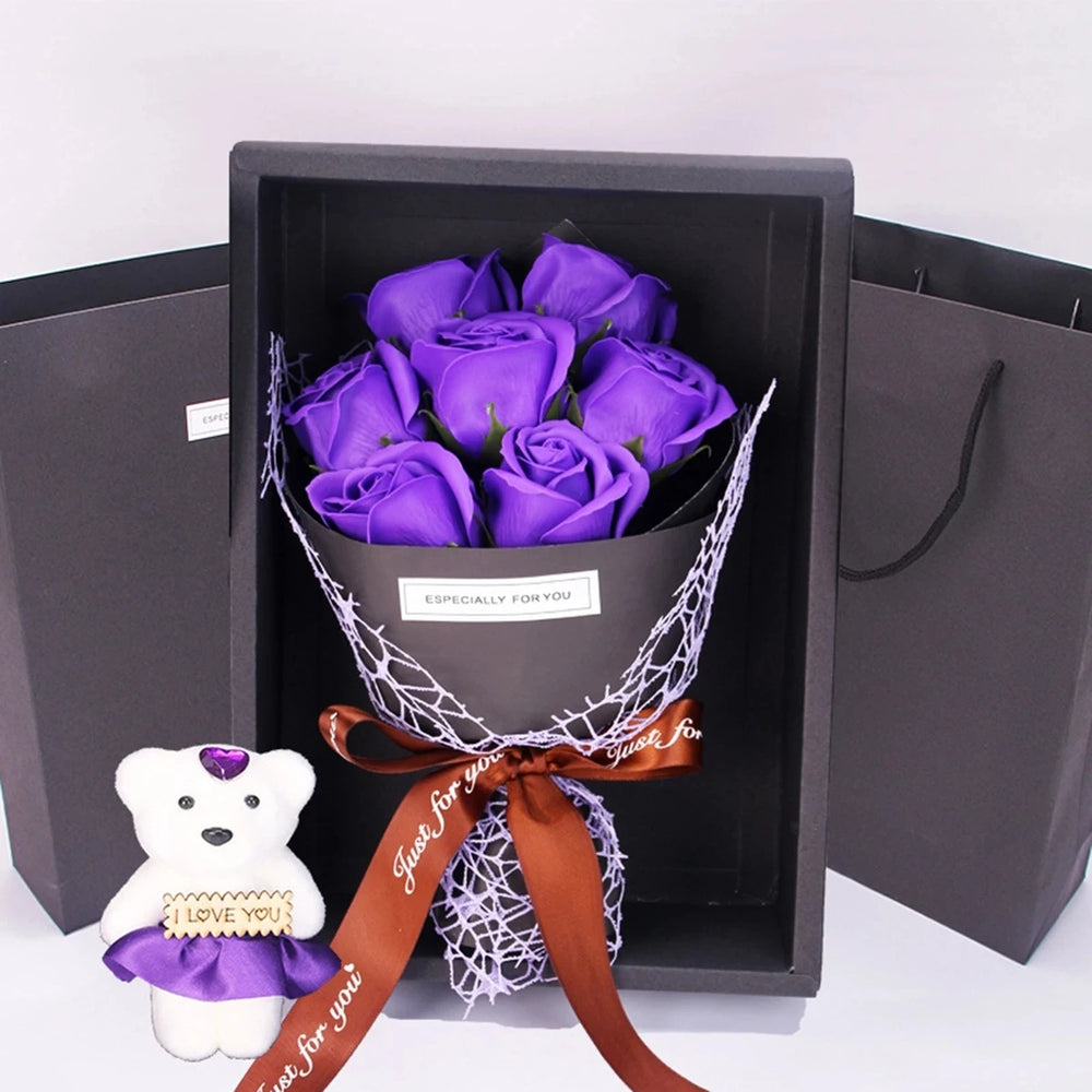 11 Handmade 7 Rose Soap Bouquet Little Bear Gift Box Creative Valentine's Day Mother's Day Birthday Party Rose Flower Gifts